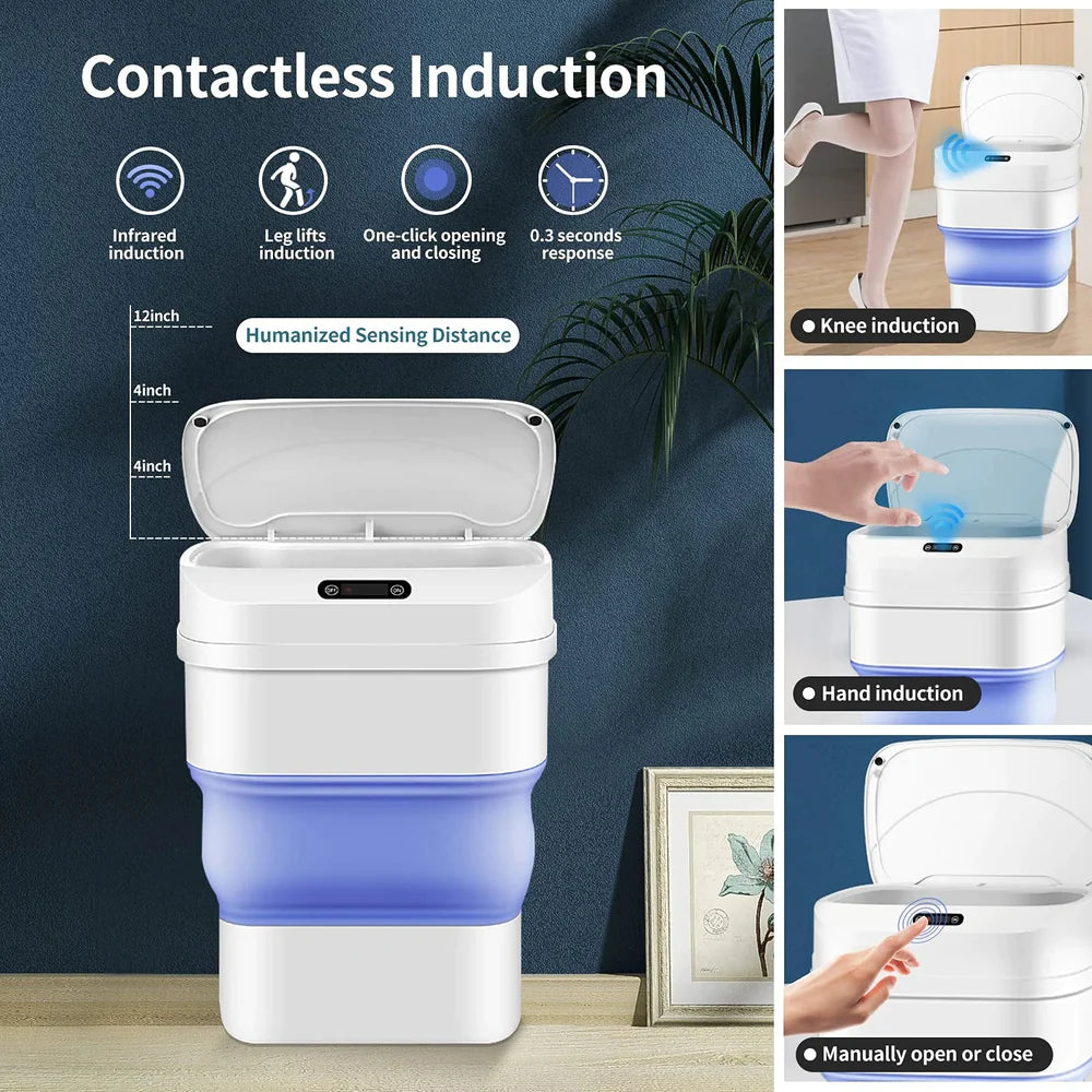 Automatic Motion Sensor Dustbin Foldable Portable Recycle Bin dual-use for For Car, Office, Bathroom, Kitchen Waste Storage