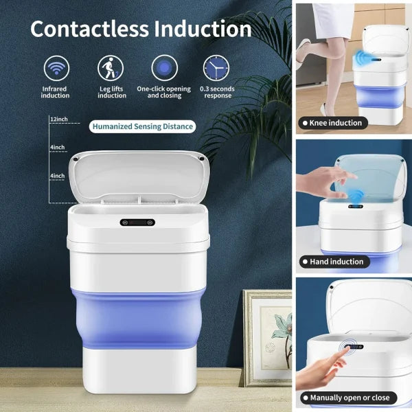 Automatic Motion Sensor Dustbin Foldable Portable Recycle Bin dual-use for For Car, Office, Bathroom, Kitchen Waste Storage
