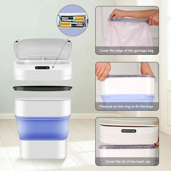 Automatic Motion Sensor Dustbin Foldable Portable Recycle Bin dual-use for For Car, Office, Bathroom, Kitchen Waste Storage