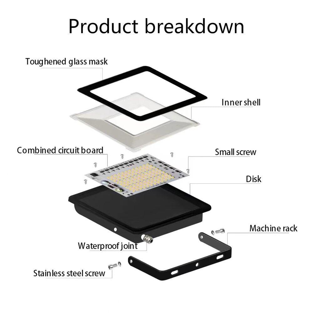 Deltalite LED Flood Light 100 Watt IP65 Water Proof product breakdown