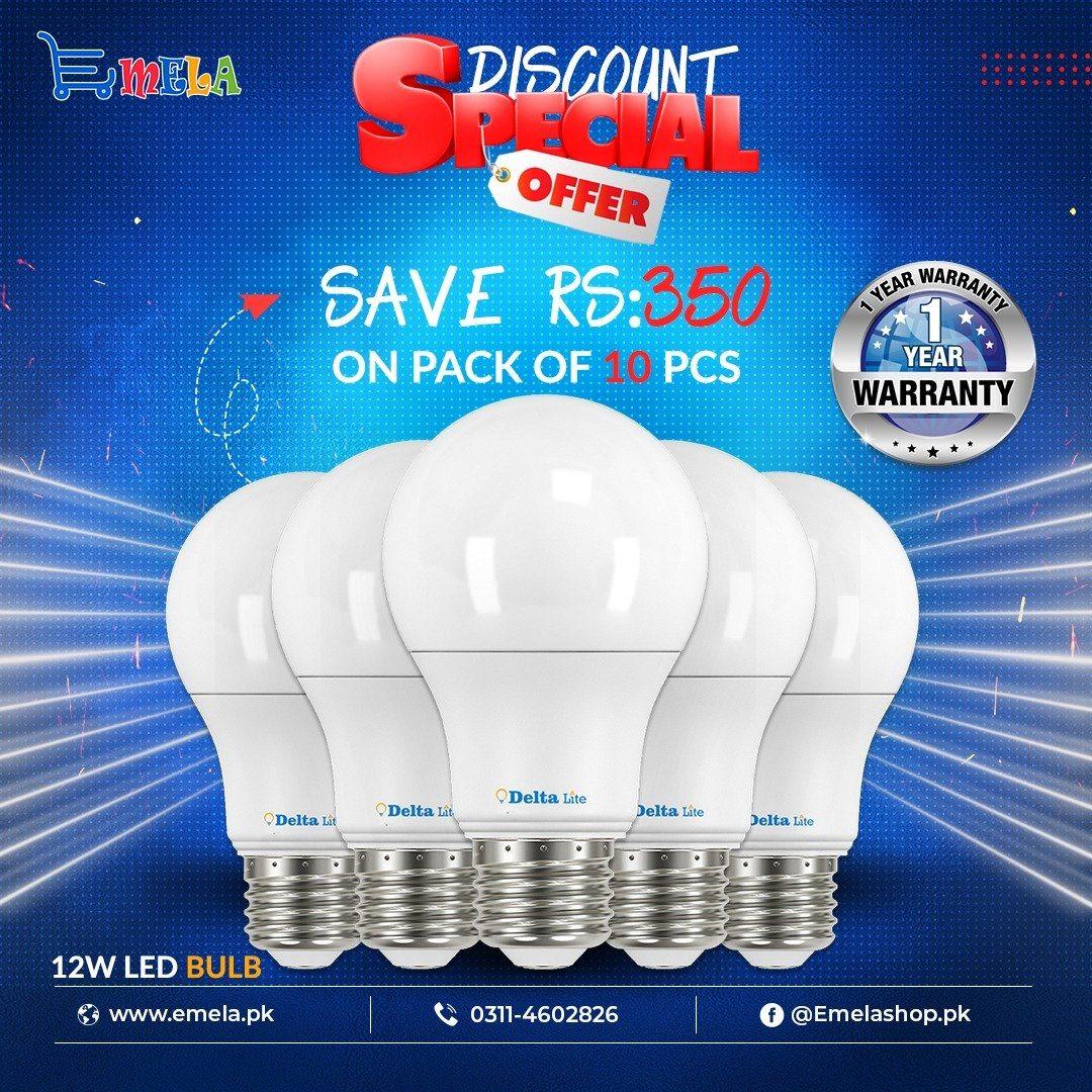 DeltaLite 12 W LED Bulbs Pack of 10 simple eMela Pakistan