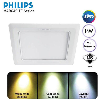 Philips Marcasite 14W LED Downlight Warm Square - eMela