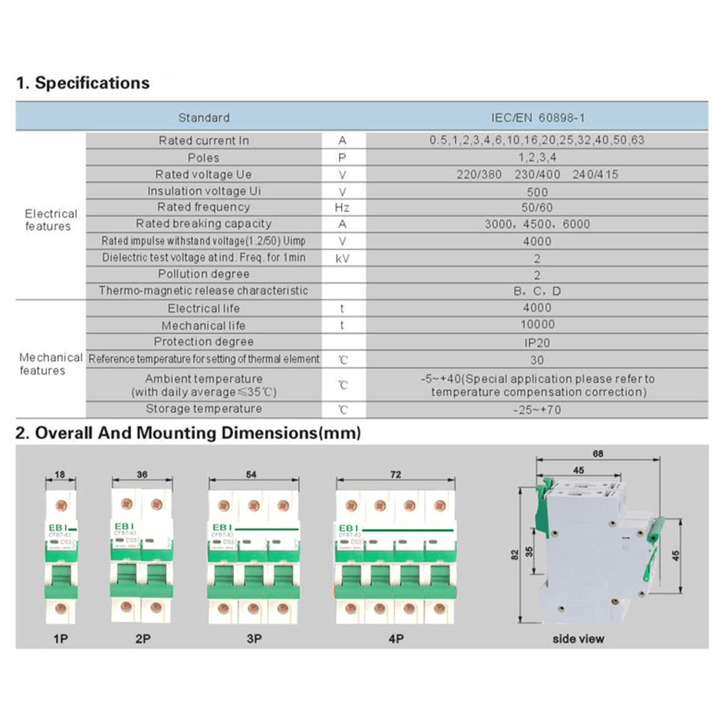 10.5 AMP EBI Circuit Breaker MCB | Single Pole specifications