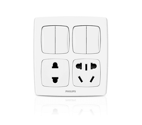 Philips Leaf Style 2 Double Switch + 1 Socket + 1 5P socket - eMela